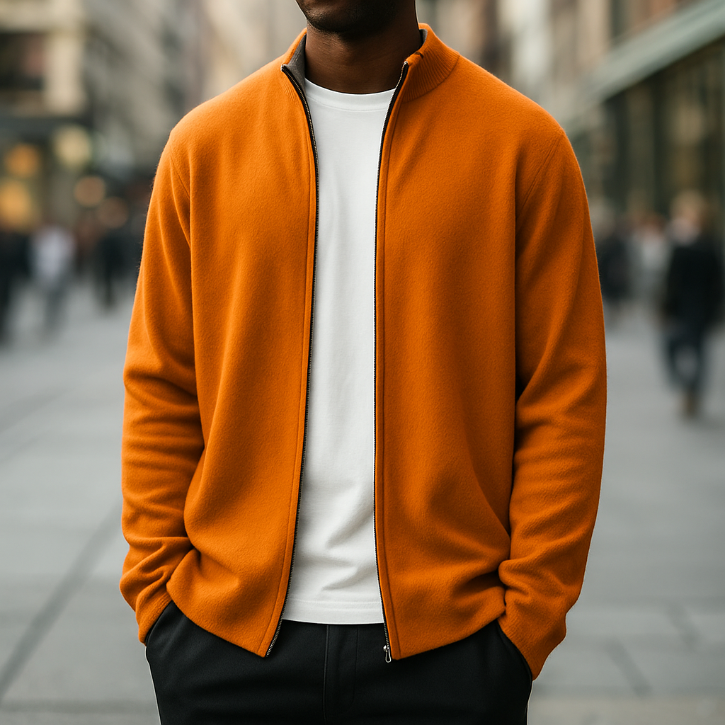 Herren Strickjacke mit Reißverschluss und Rippkragen