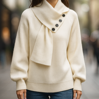 Damen Pullover mit Schalkragen und Knopfdetail
