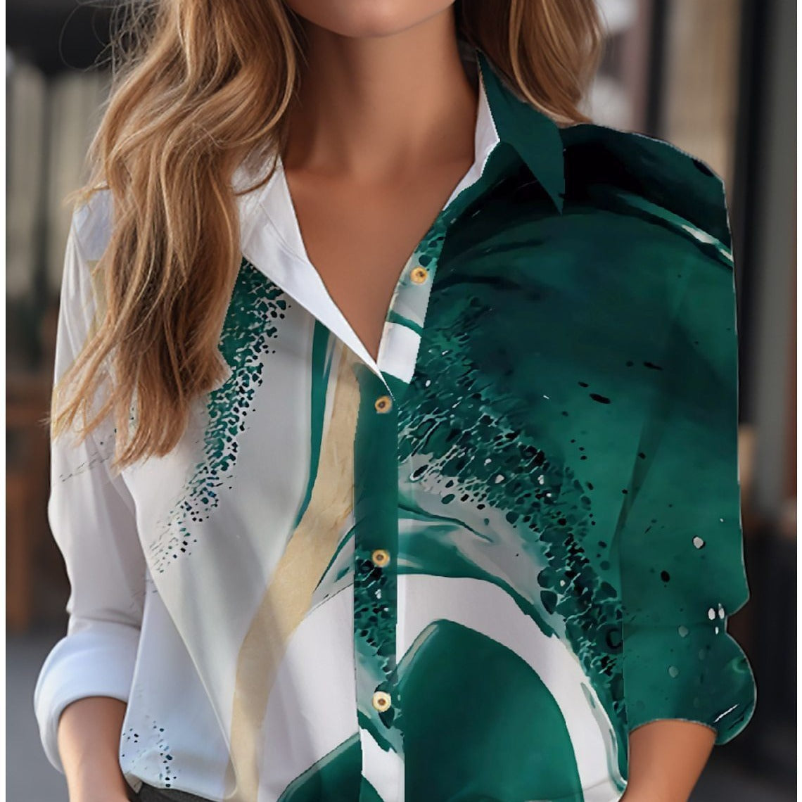 Damen Langarmbluse Relaxed Fit Casual Elegant mit Blumenmuster