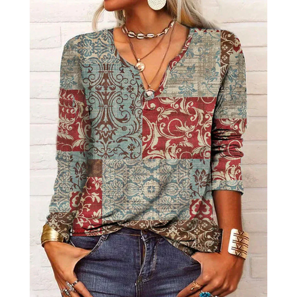 Damen Bluse mit V-Ausschnitt und Muster
