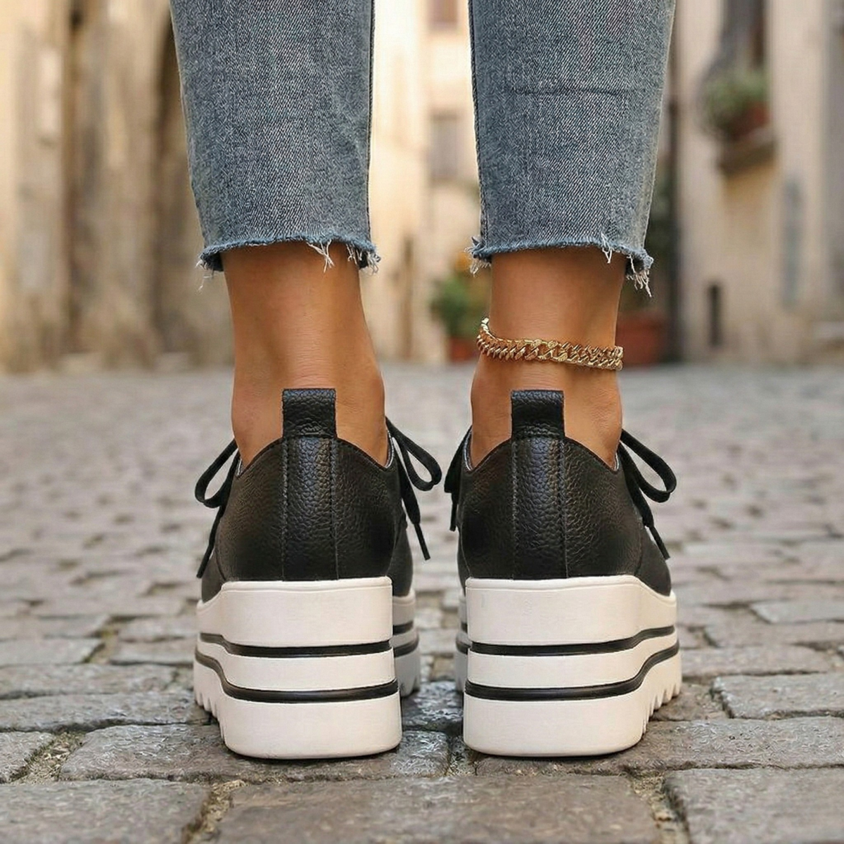Damen Oxford-Schuh mit Plateausohle und Schnürung