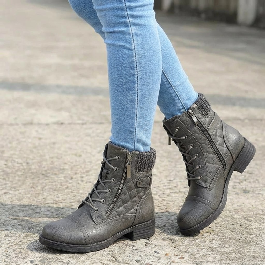 Damen Stiefeletten mit Seitenreißverschluss und Blockabsatz