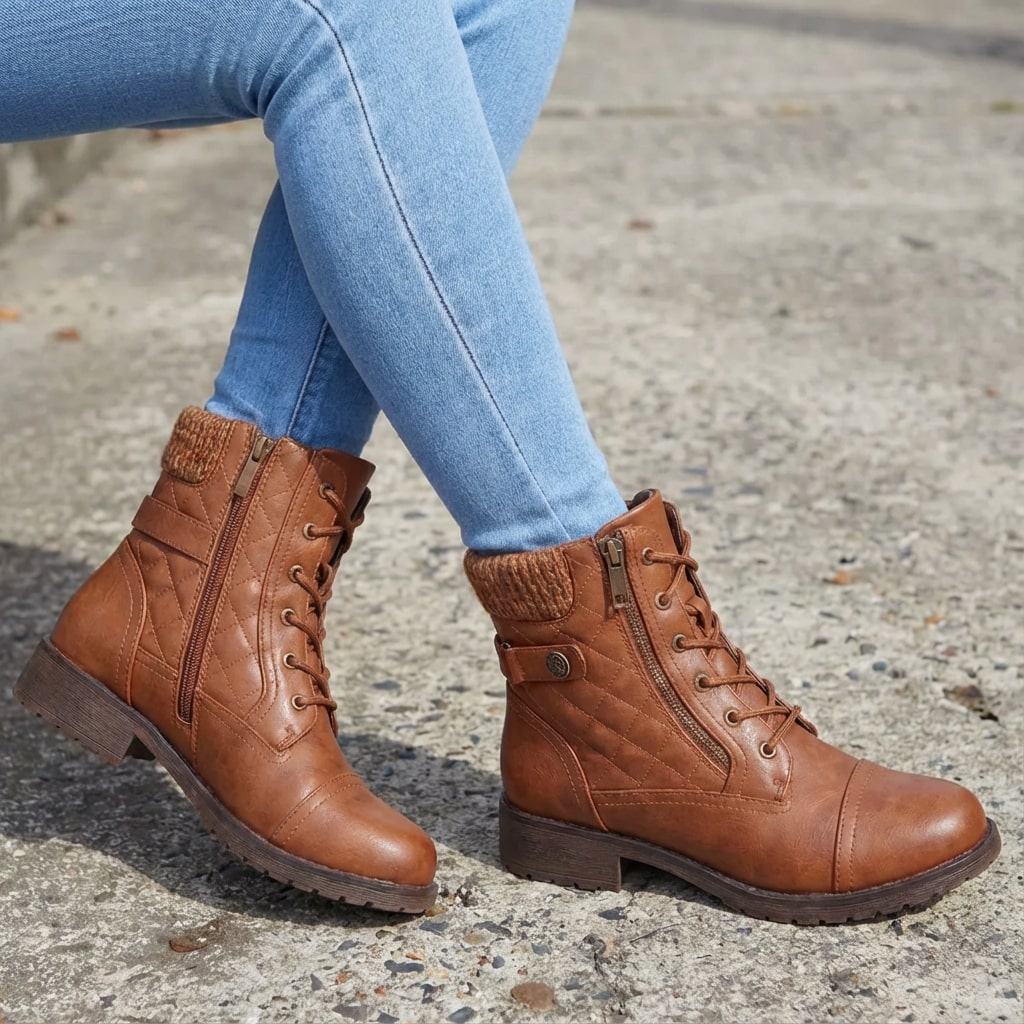 Damen Stiefeletten mit Seitenreißverschluss und Blockabsatz