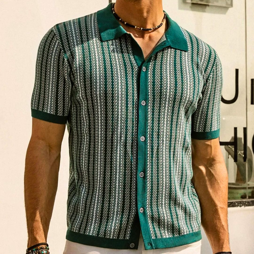Julian Herren Poloshirt mit Knopfleiste im Chevron-Design – Atmungsaktiv