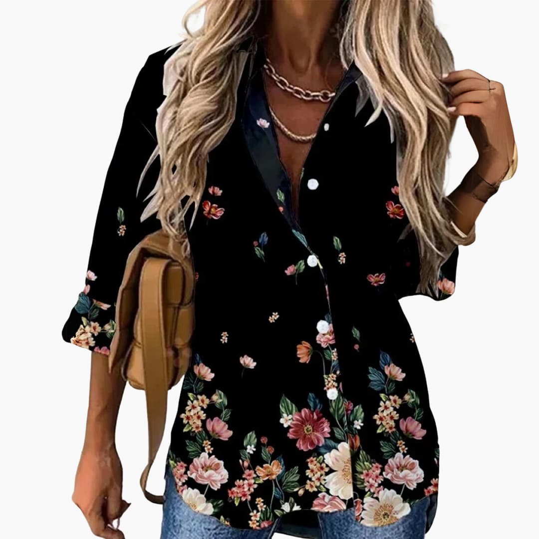 Damen Bluse Regular Fit Freizeit mit floralem Kontrastmuster