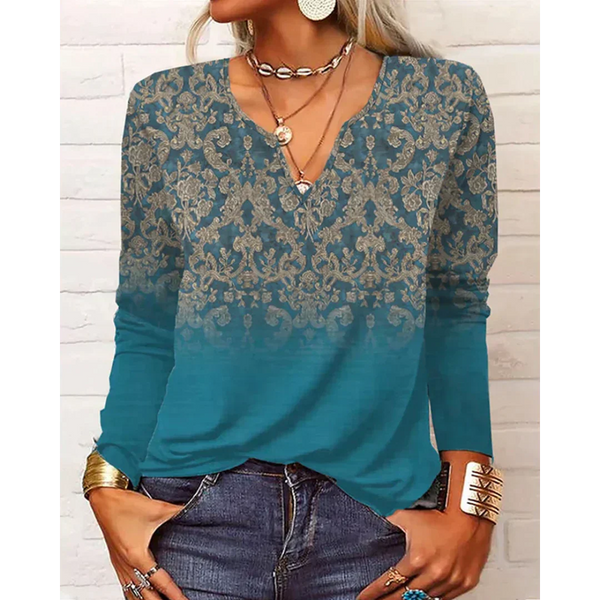 Damen Bluse mit V-Ausschnitt und Muster