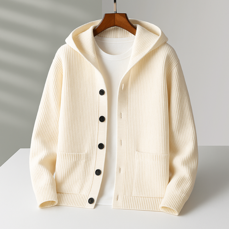 Damen Strickjacke mit Kapuze und Rippstruktur