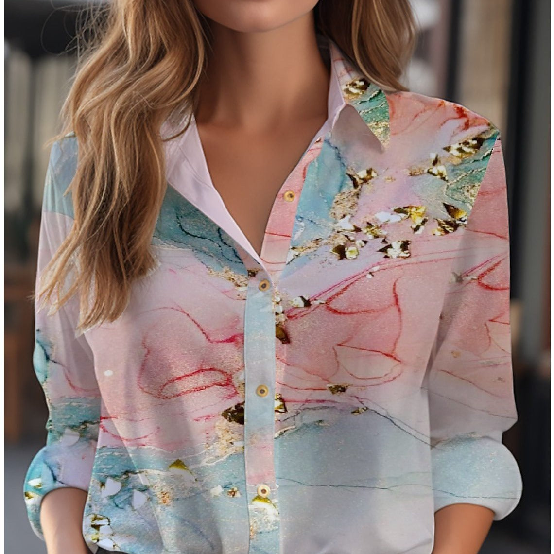 Damen Langarmbluse Relaxed Fit Casual Elegant mit Blumenmuster