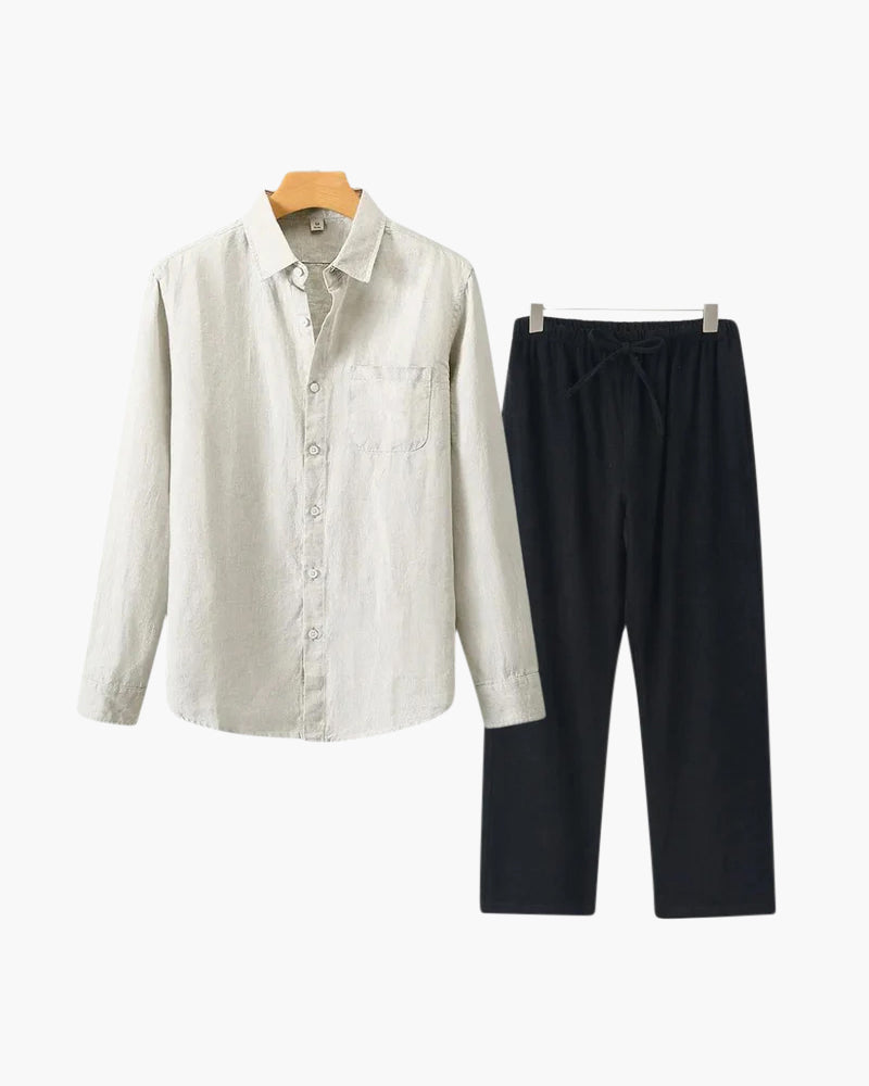 Langarmshirt Herren Set I Zweiteiler Leicht Oversize Casual