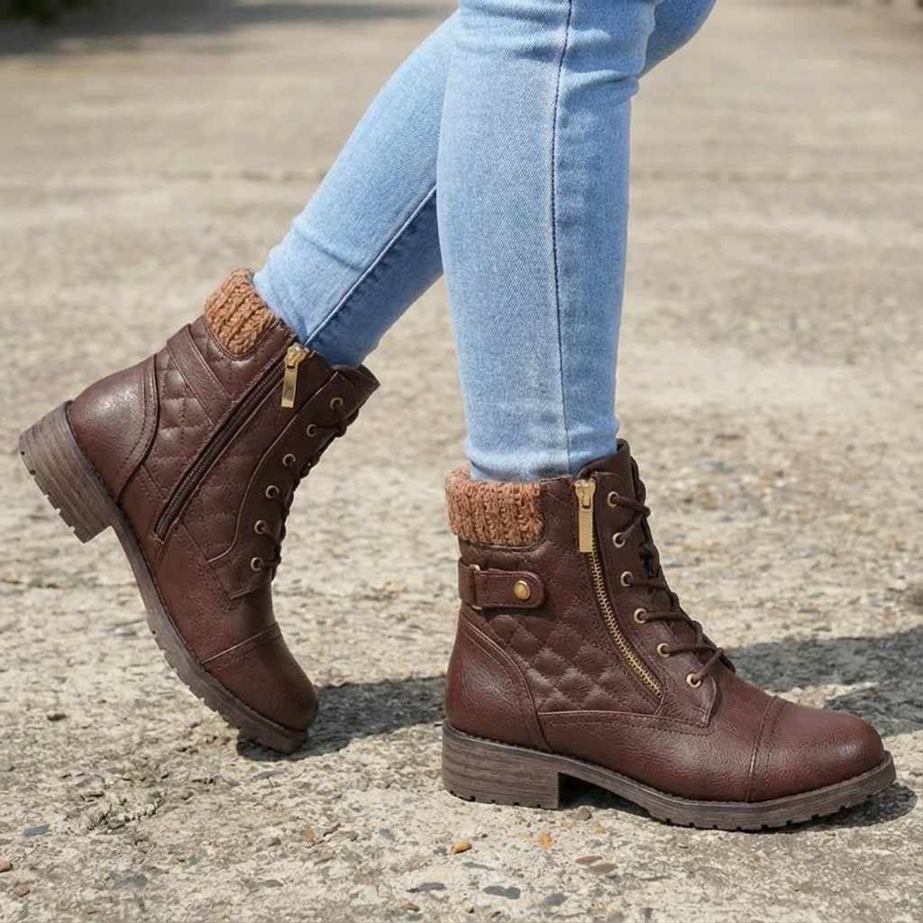 Damen Stiefeletten mit Seitenreißverschluss und Blockabsatz