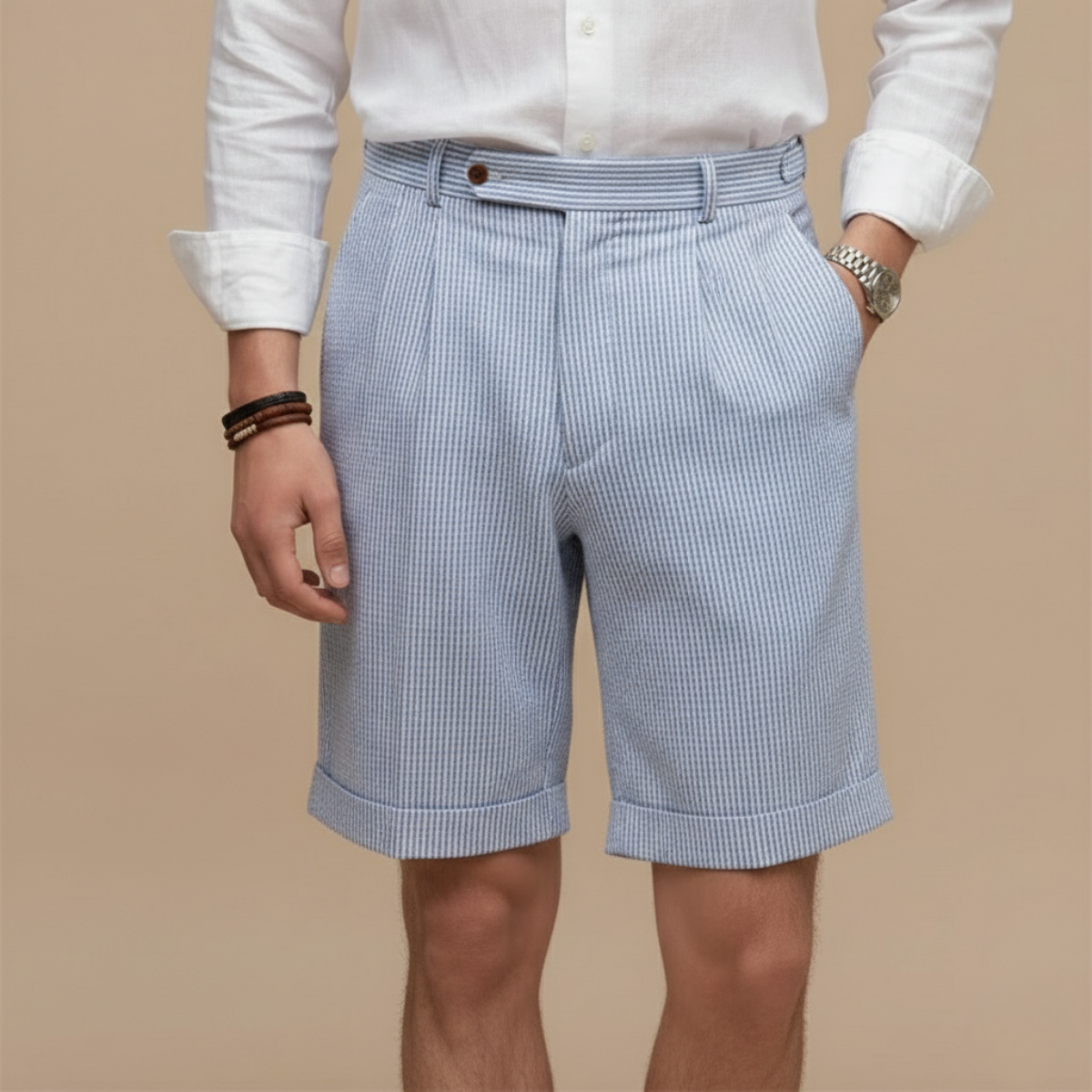 Chino Shorts Herren Hochtailliert Gestreift Freizeit Sommer