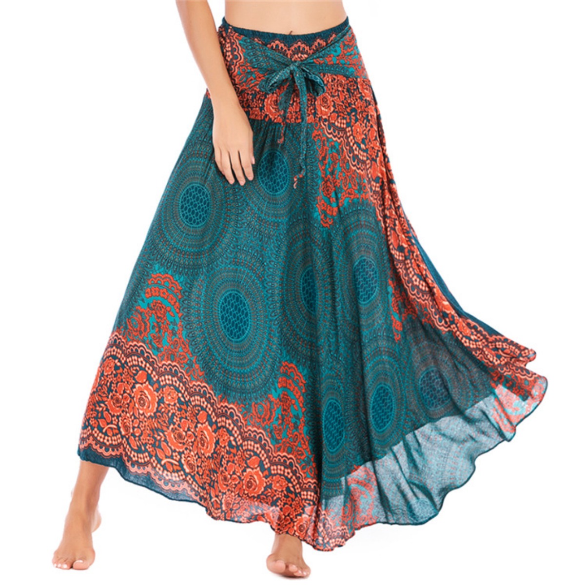 Strandkleid Damen Vintage Langer Rock Freizeit