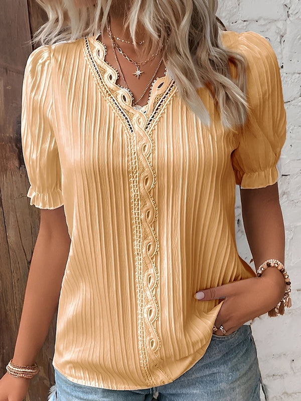 Damen Bluse Regular Fit Casual V-Ausschnitt Elegant