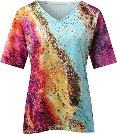Damen T-Shirt Relaxed Fit Freizeit Boho Marmormuster