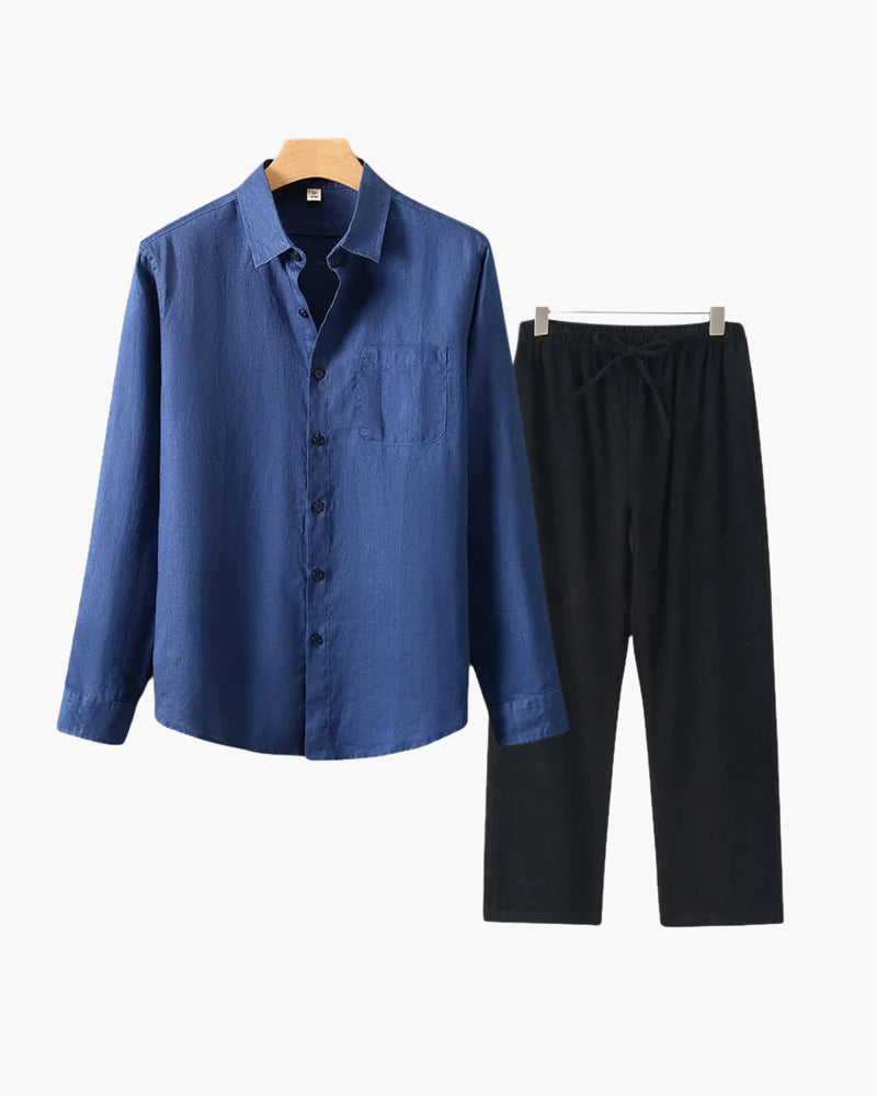 Langarmshirt Herren Set I Zweiteiler Leicht Oversize Casual
