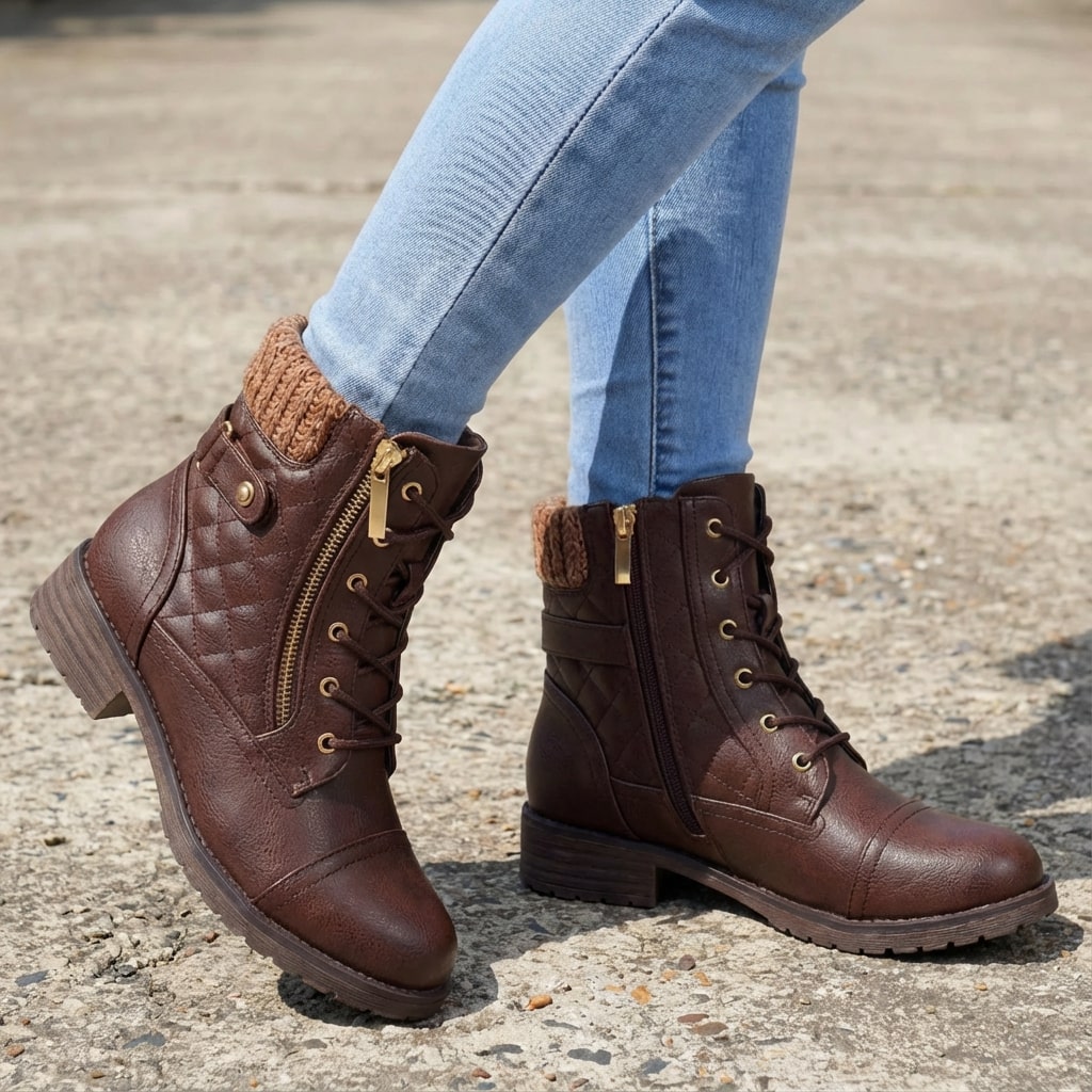 Damen Stiefeletten mit Seitenreißverschluss und Blockabsatz