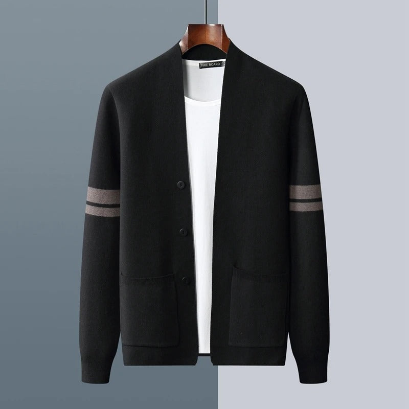 Herren Strickjacke mit Ärmelstreifen und Taschen