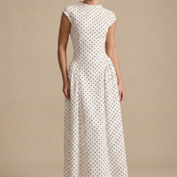 Damen Polka Dot Maxikleid Tailliert Kurzarm Elegant Sommer