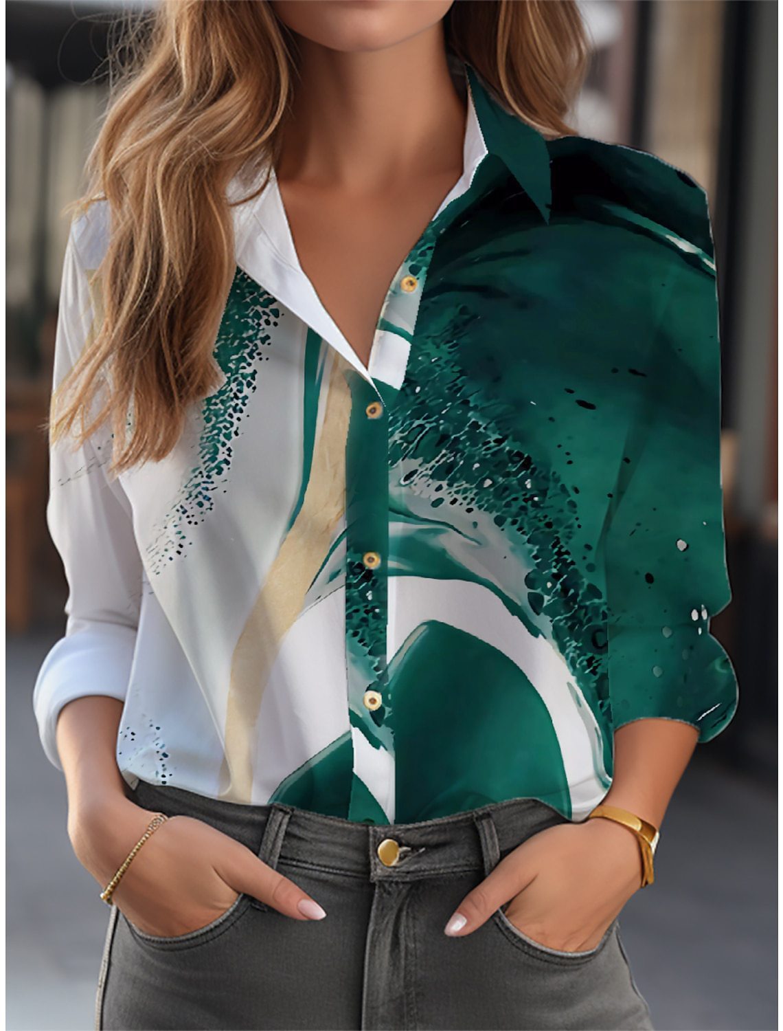 Damen Langarmbluse Relaxed Fit Casual Elegant mit Blumenmuster