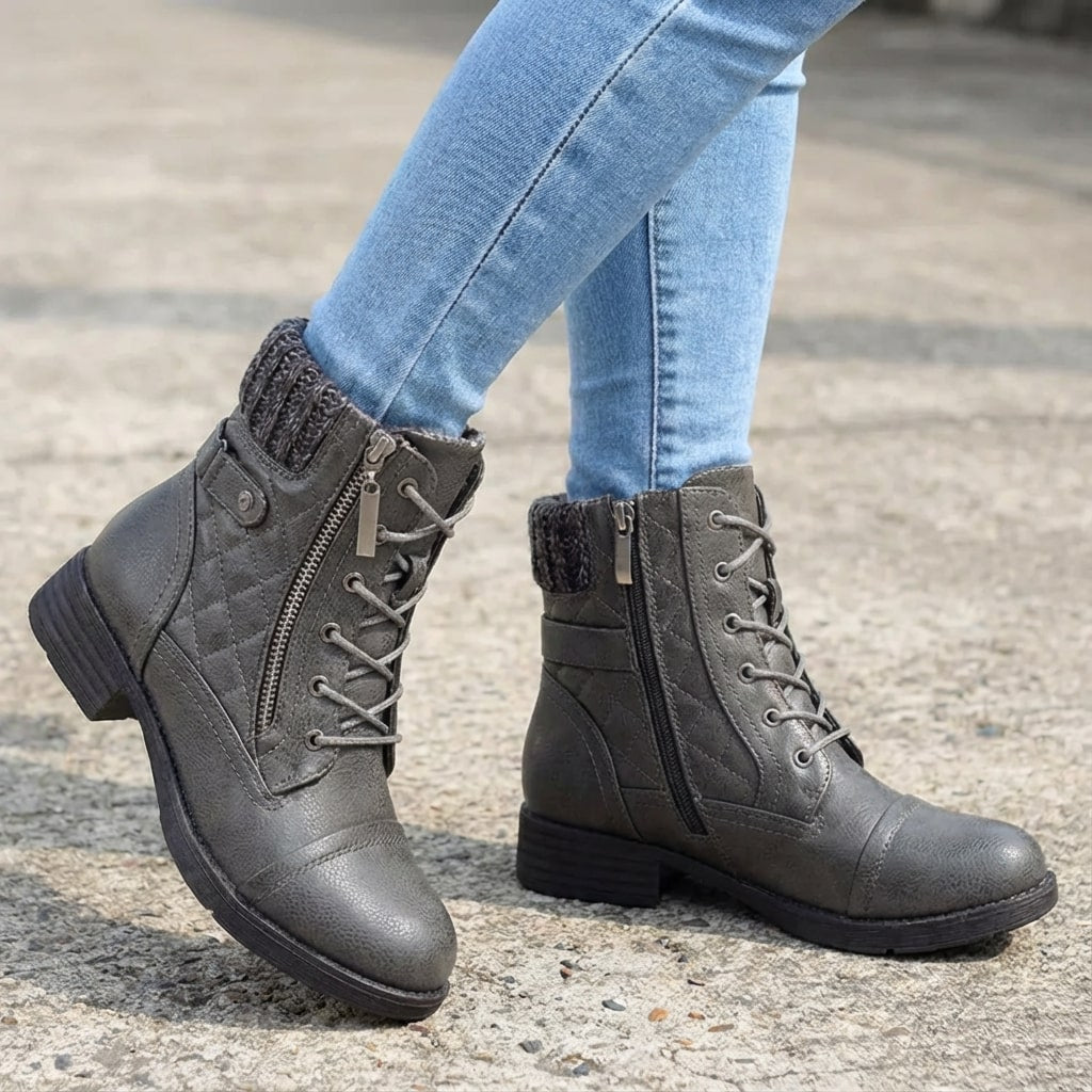 Damen Stiefeletten mit Seitenreißverschluss und Blockabsatz