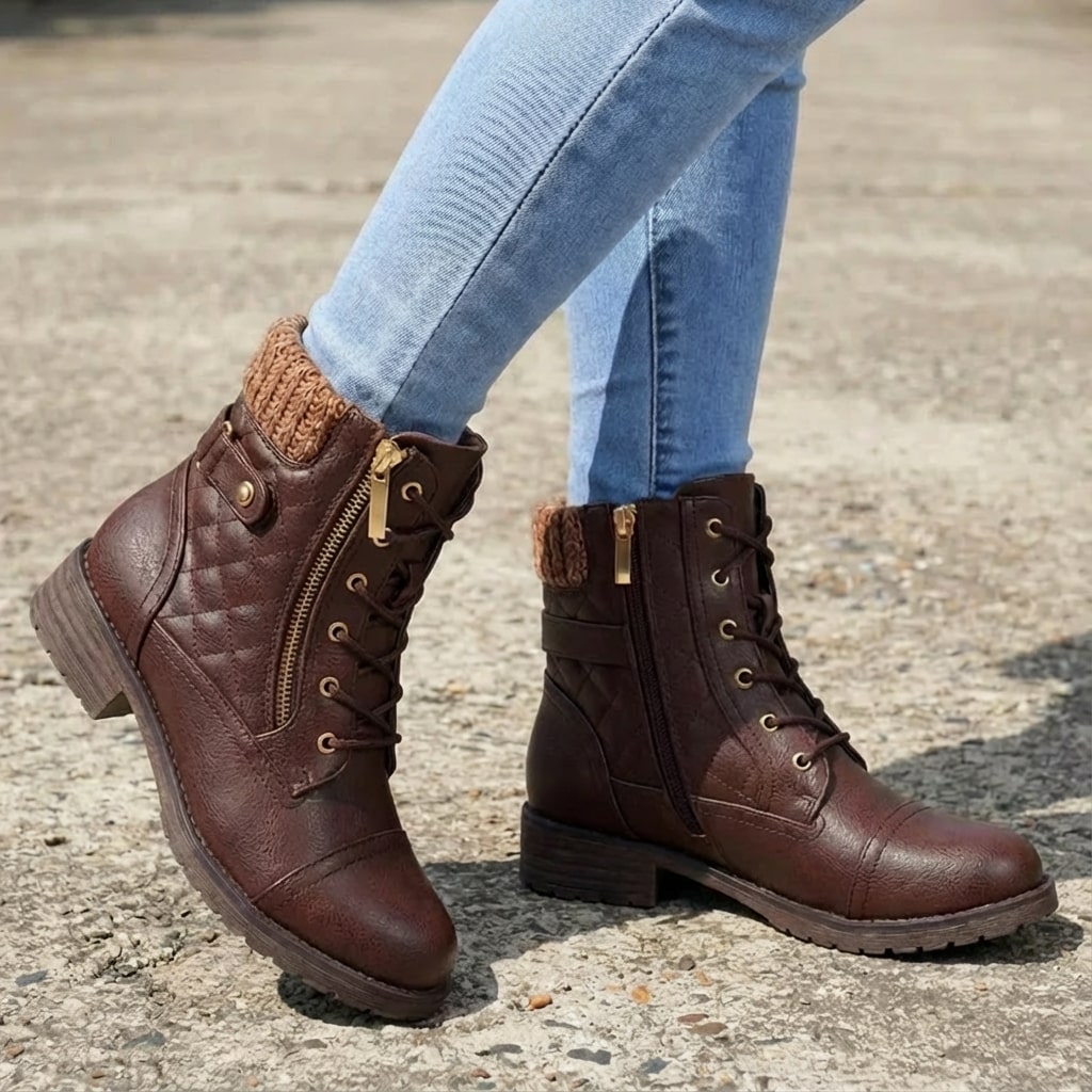 Damen Stiefeletten mit Seitenreißverschluss und Blockabsatz