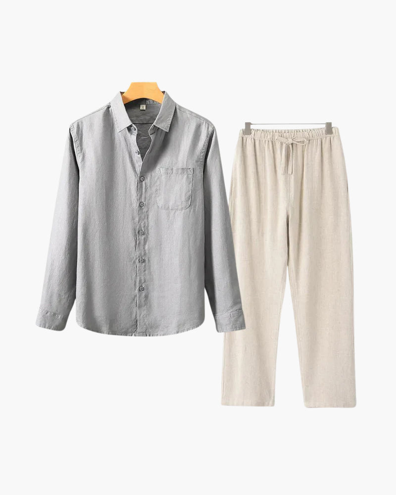 Langarmshirt Herren Set I Zweiteiler Leicht Oversize Casual