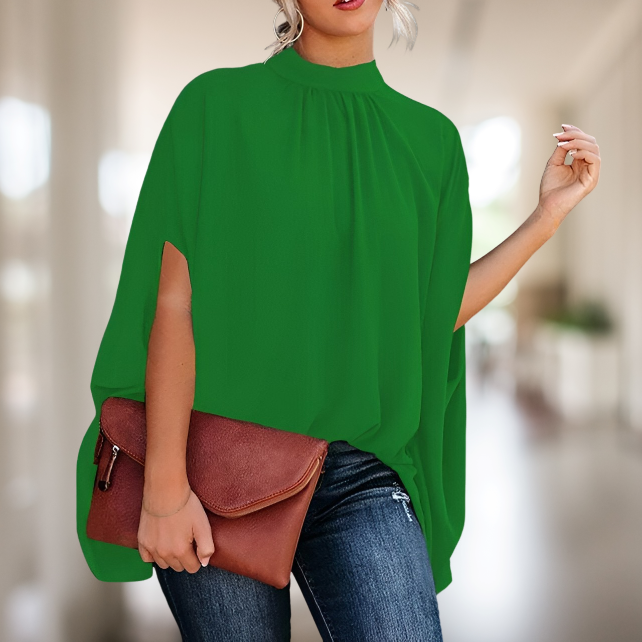 Damen Bluse Regular Fit Freizeit mit ausgestelltem Schnitt