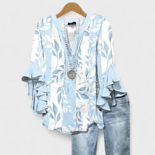Damen Bluse mit Volantärmeln und Muster