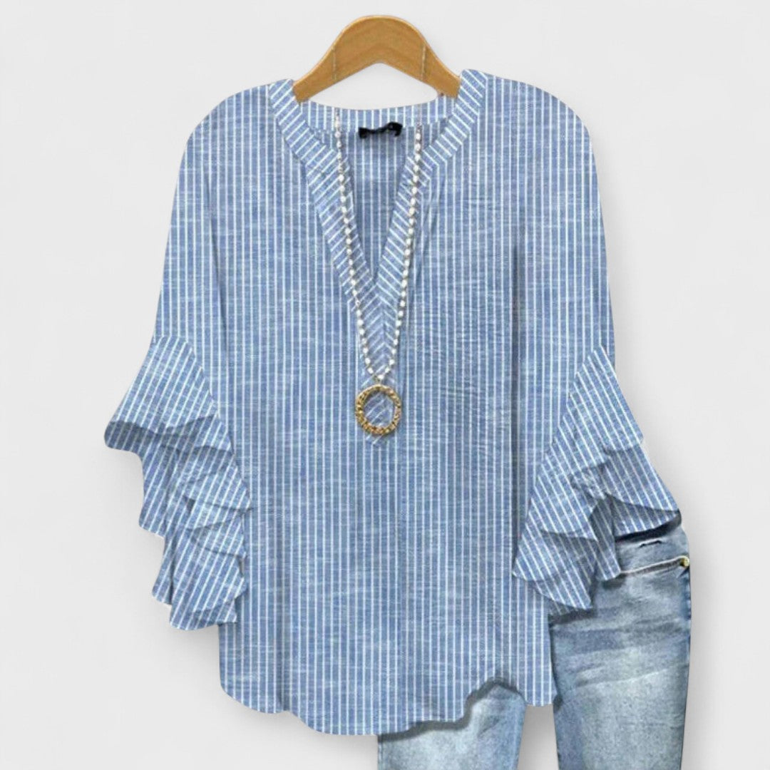 Damenbluse Regular Fit Casual mit Volantärmel und V-Ausschnitt