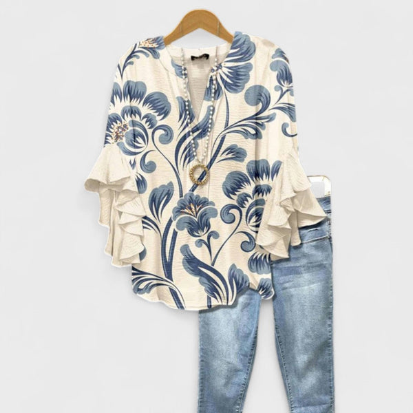Damen Bluse mit Volantärmeln und Muster