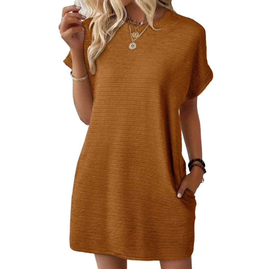 Damen T-Shirt Kleid Relaxed Fit Freizeit mit Taschen