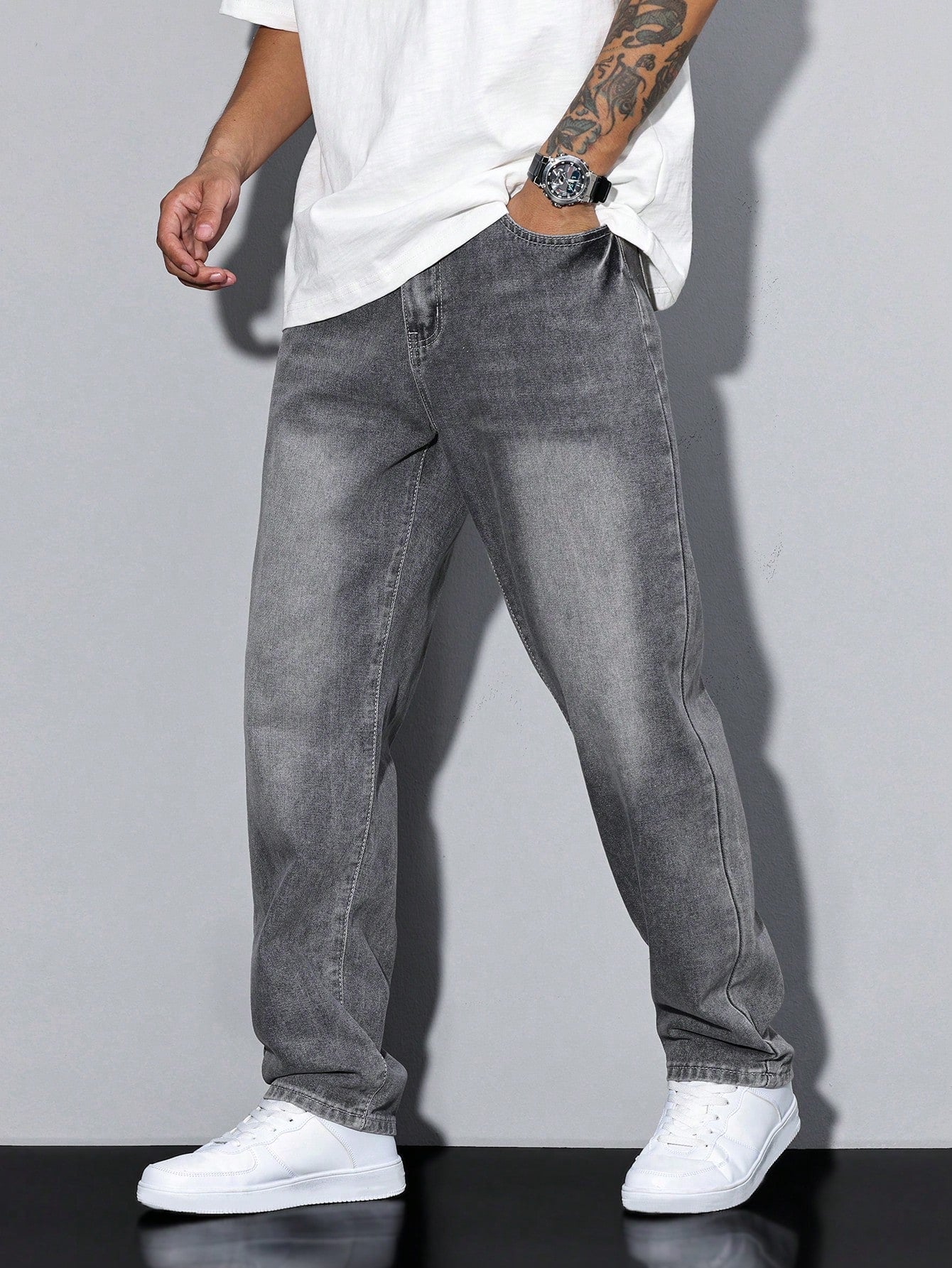 Jeans Herren Lockerer Schnitt Freizeit Gerade Passform