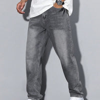 Jeans Herren Lockerer Schnitt Freizeit Gerade Passform