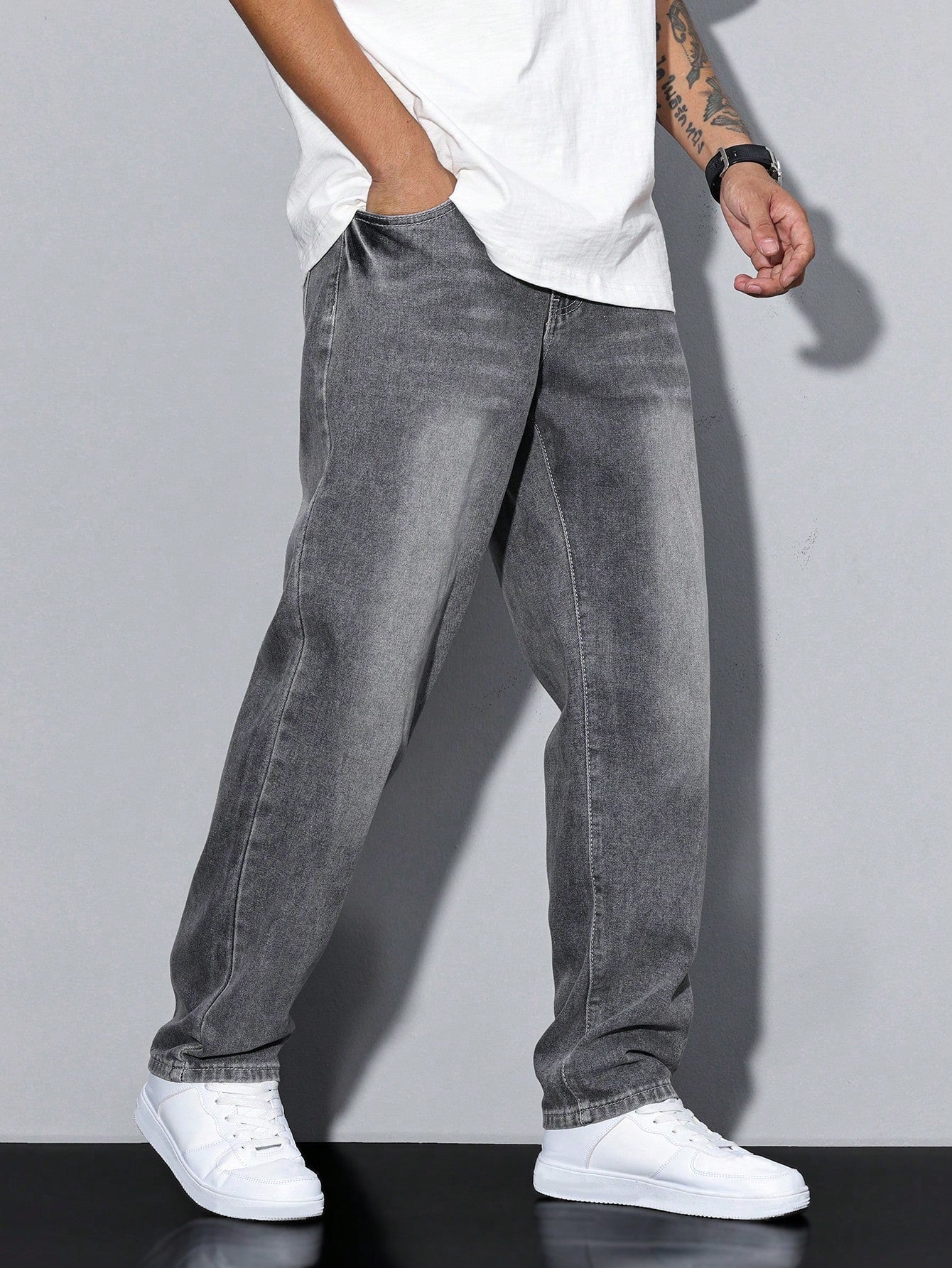 Jeans Herren Lockerer Schnitt Freizeit Gerade Passform