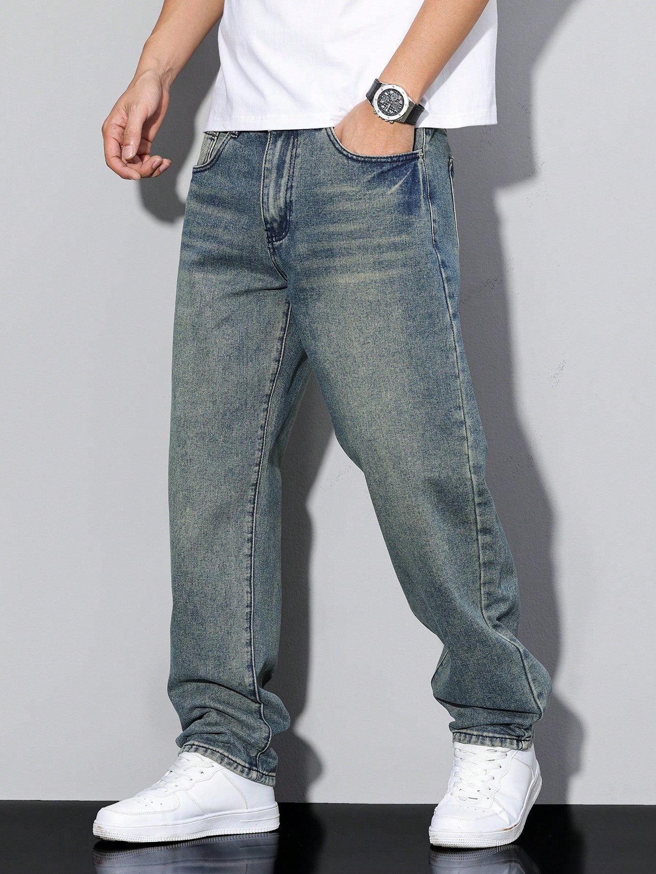 Jeans Herren Lockerer Schnitt Freizeit Gerade Passform
