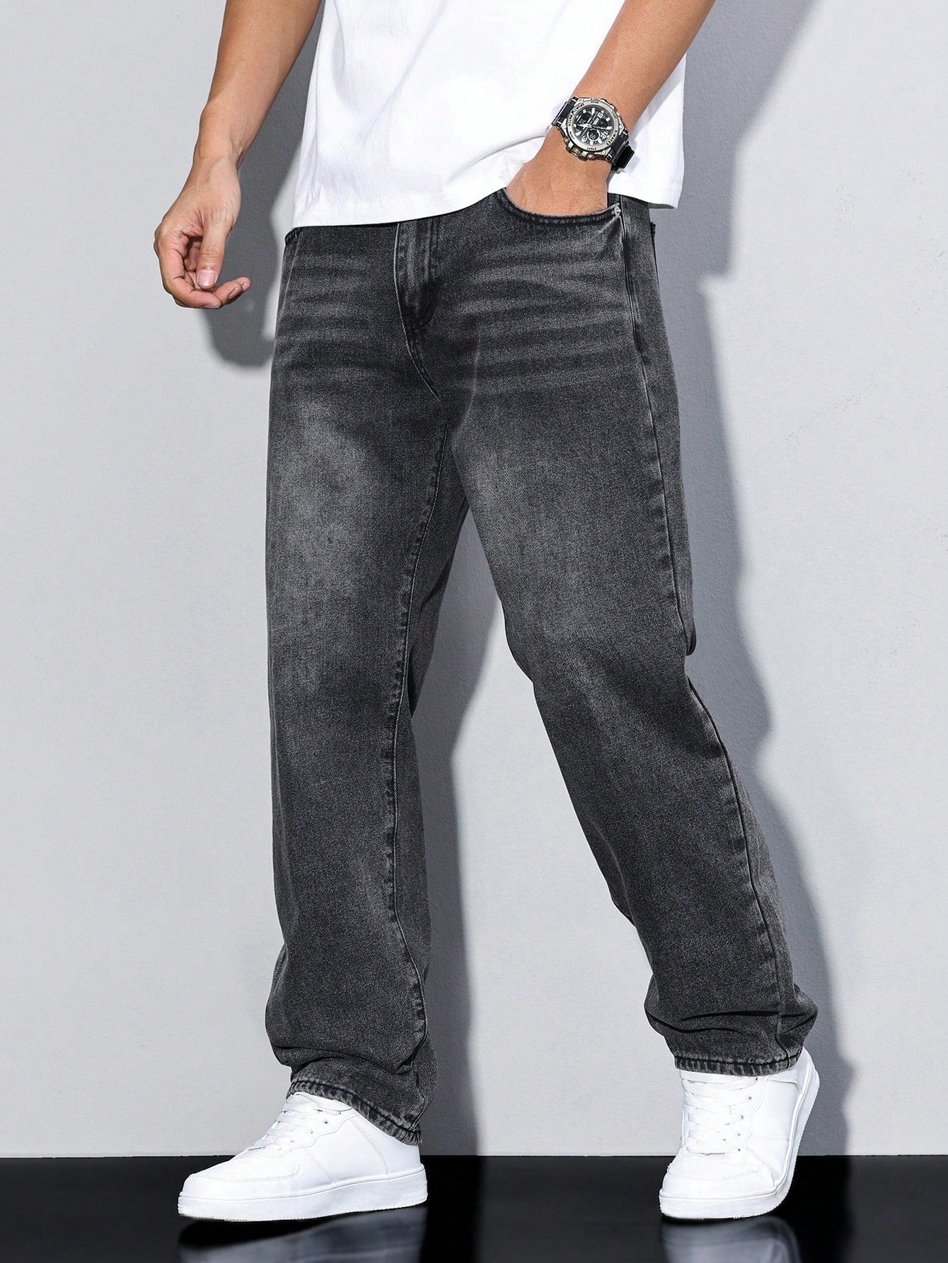 Jeans Herren Lockerer Schnitt Freizeit Gerade Passform