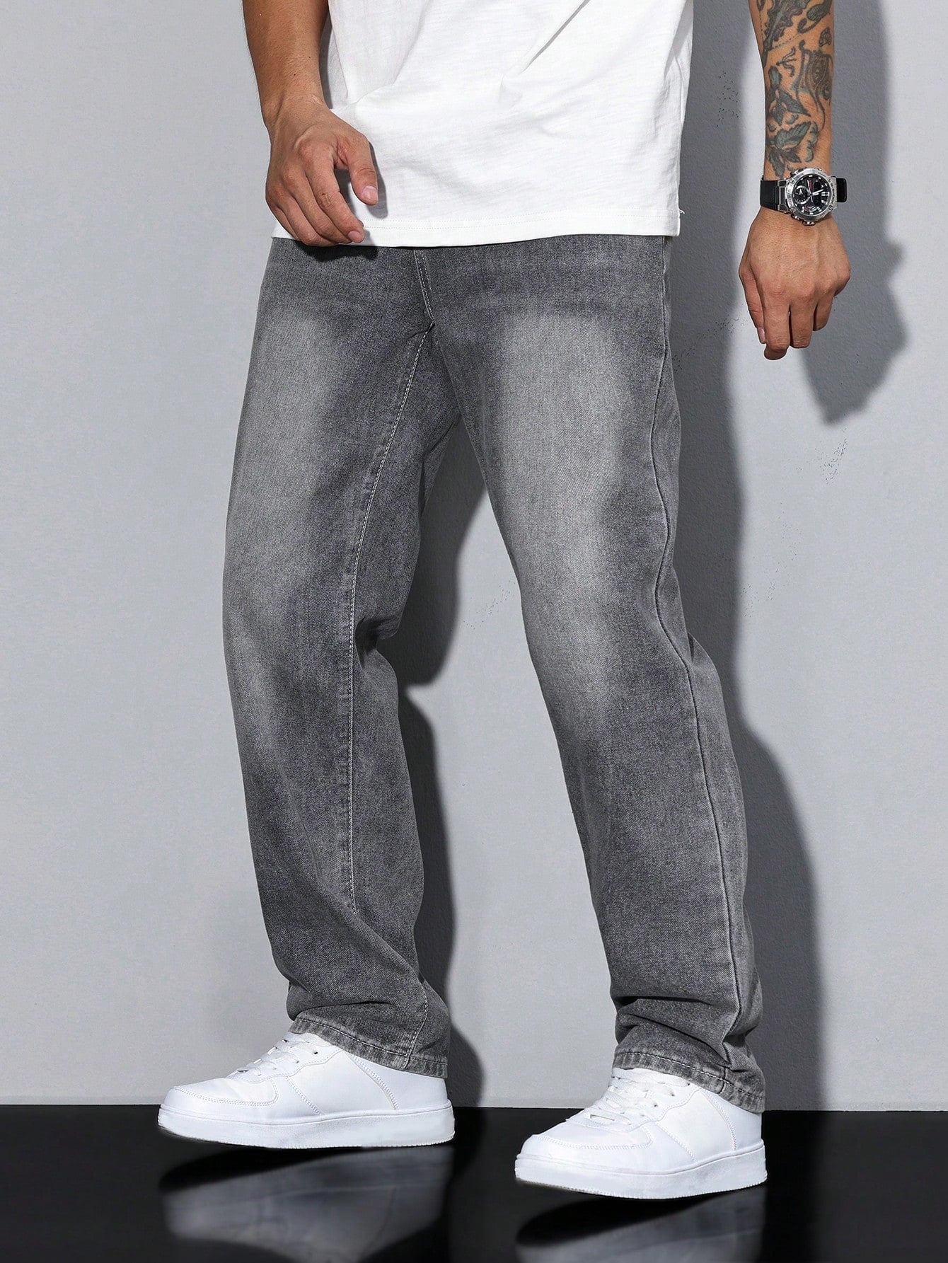 Jeans Herren Lockerer Schnitt Freizeit Gerade Passform