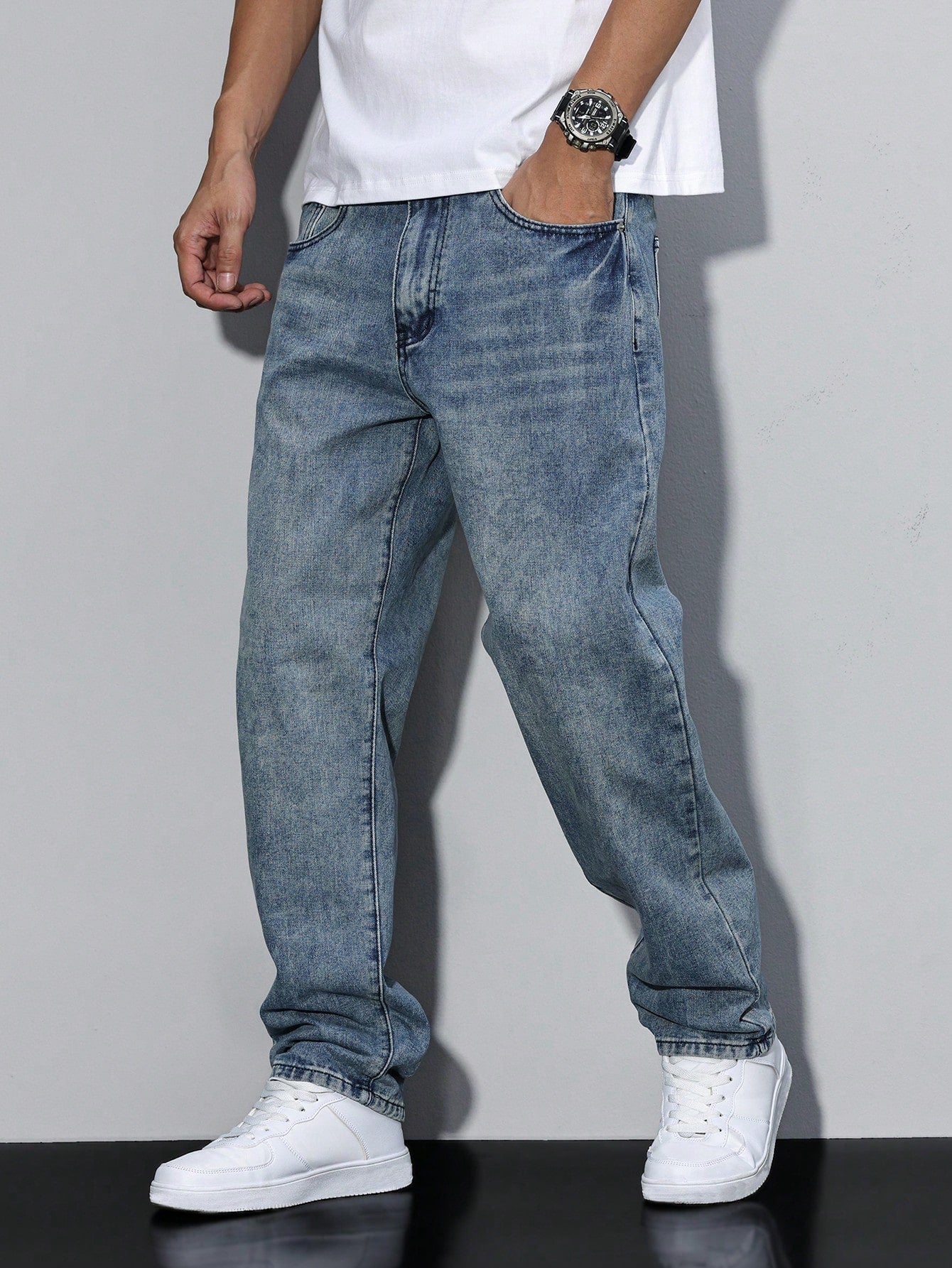 Jeans Herren Lockerer Schnitt Freizeit Gerade Passform