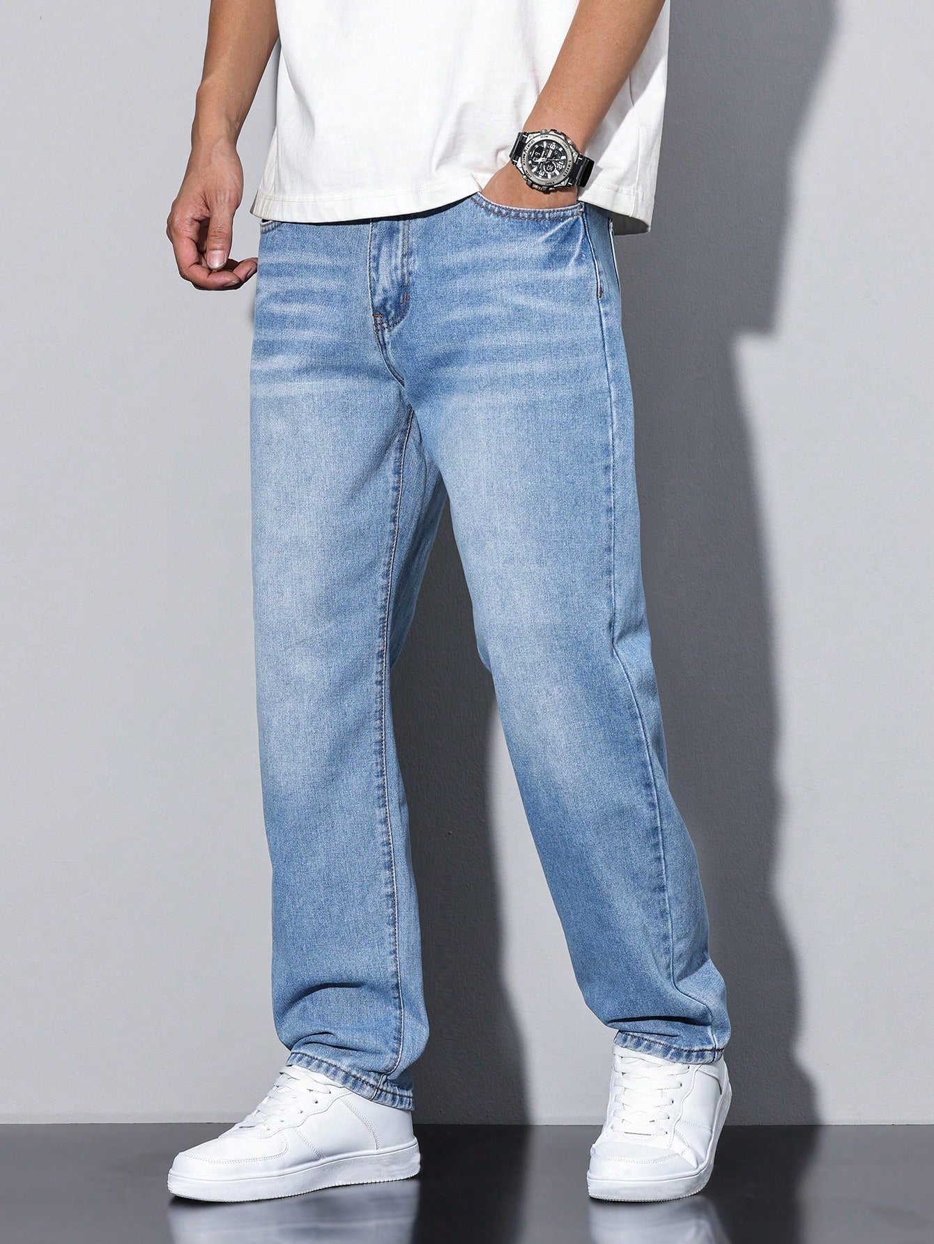 Jeans Herren Lockerer Schnitt Freizeit Gerade Passform