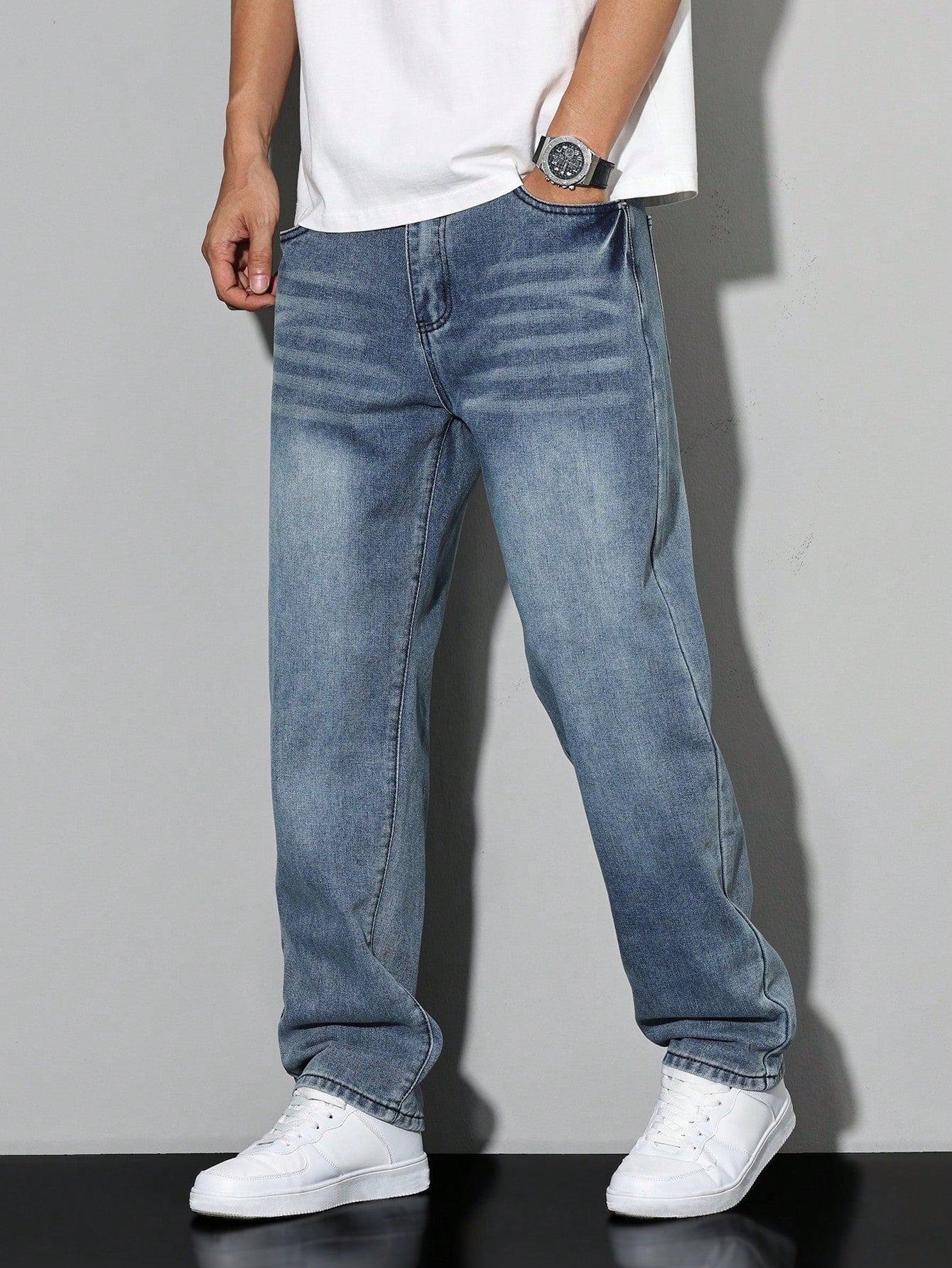 Jeans Herren Lockerer Schnitt Freizeit Gerade Passform