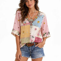 Damen Bluse mit Schlitzkragen | Weites Modell mit 3/4-Arm