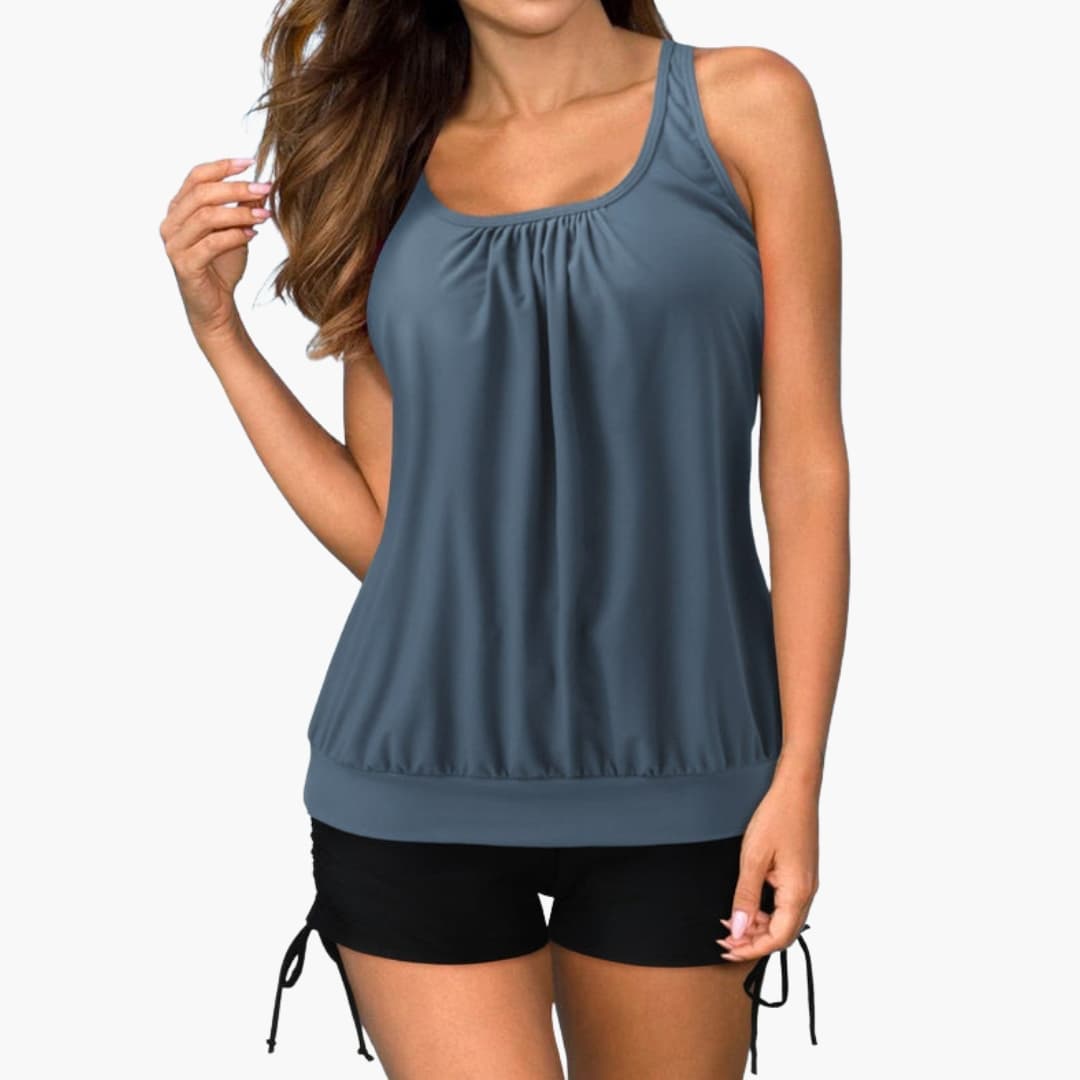 Damen Tankini Set mit Tropischem Print und Verstellbaren Trägern für Sommer
