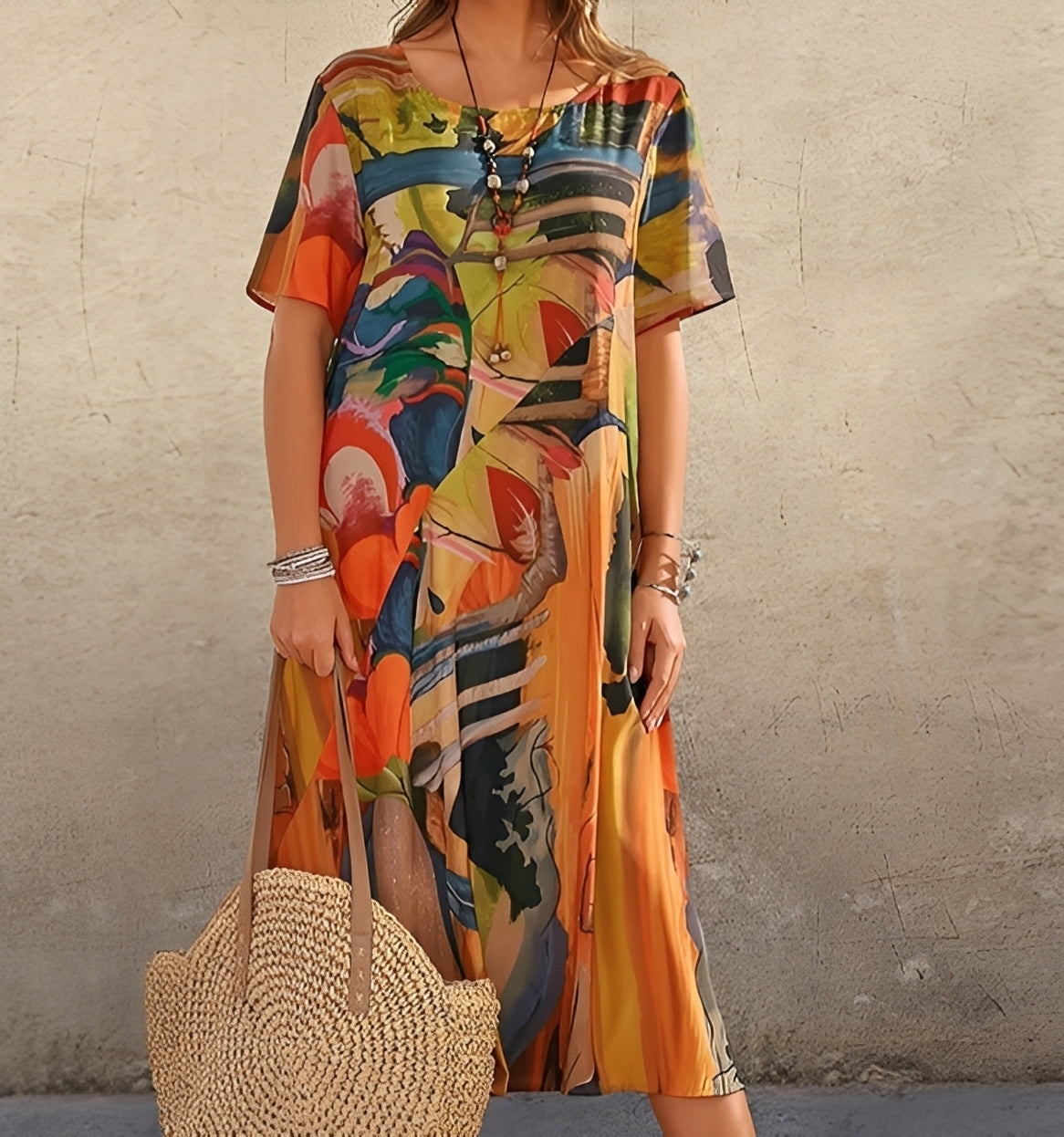 Damen Kleid Relaxed Fit Freizeit Lockerer Schnitt Statement-Print