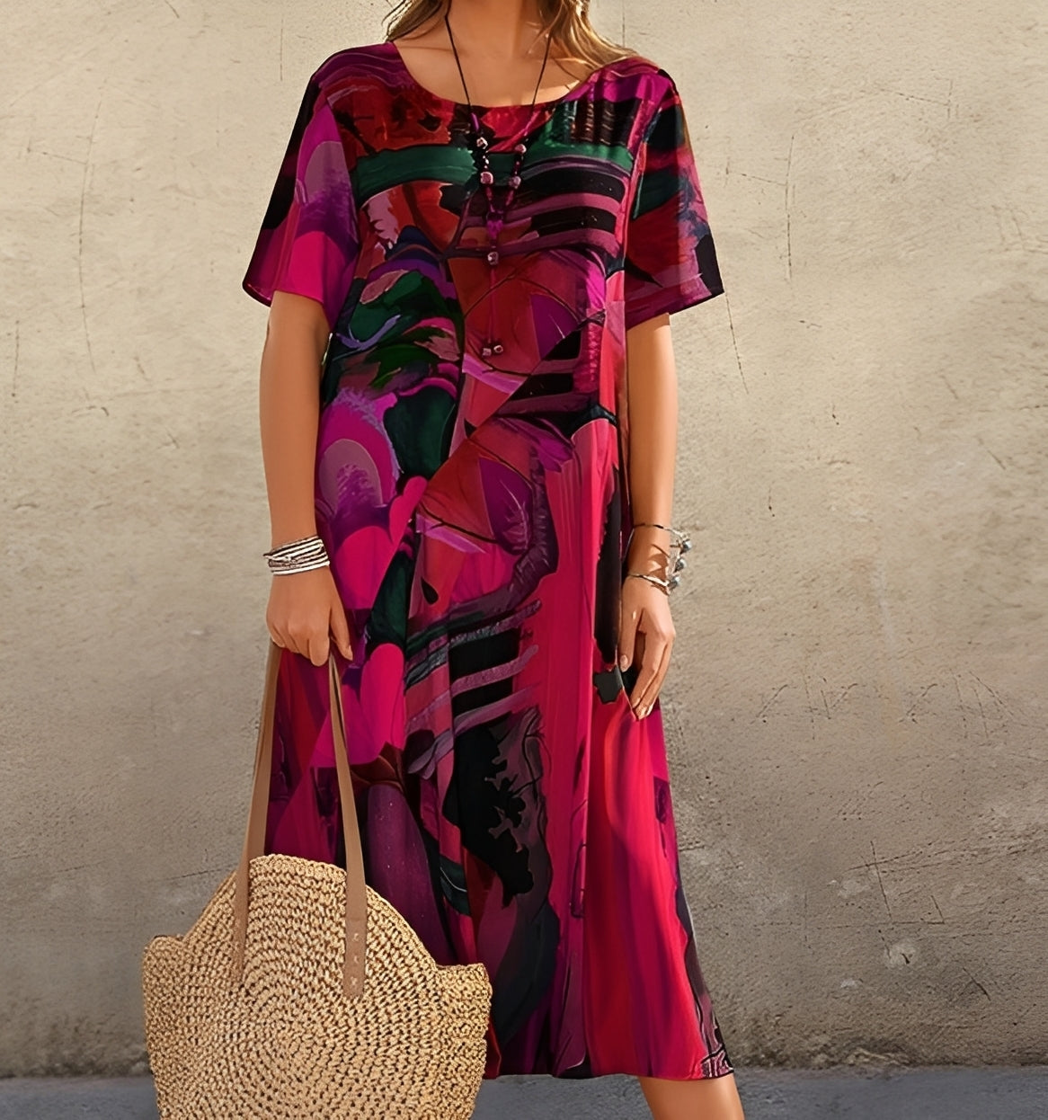 Damen Kleid Relaxed Fit Freizeit Lockerer Schnitt Statement-Print