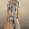 Damen Kleid Relaxed Fit Freizeit Lockerer Schnitt Statement-Print