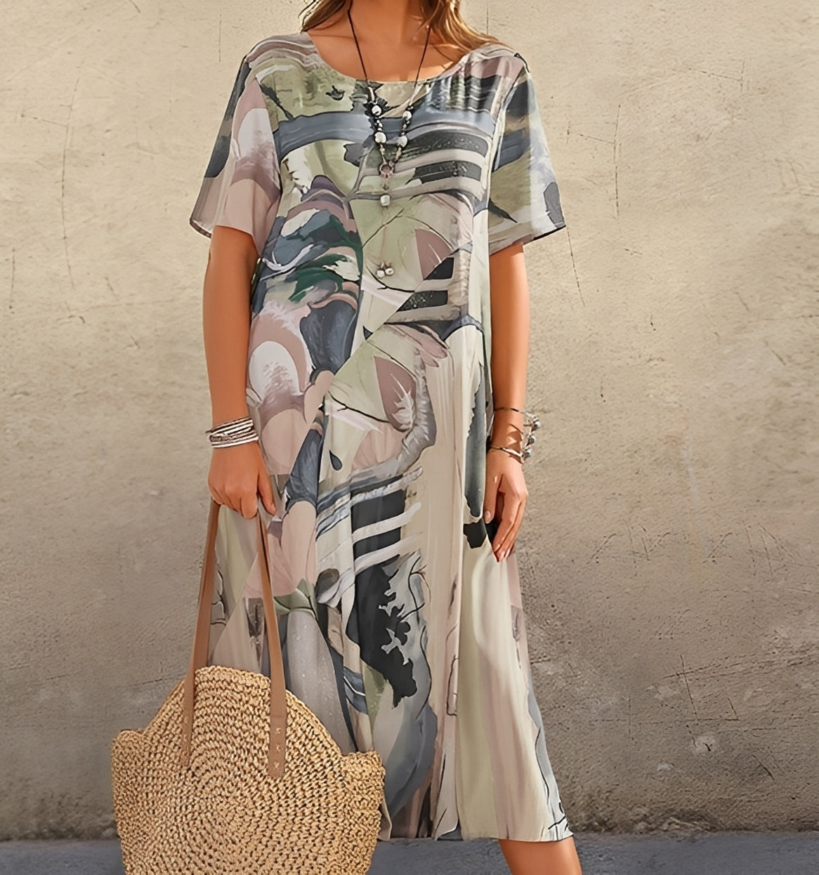 Damen Kleid Relaxed Fit Freizeit Lockerer Schnitt Statement-Print