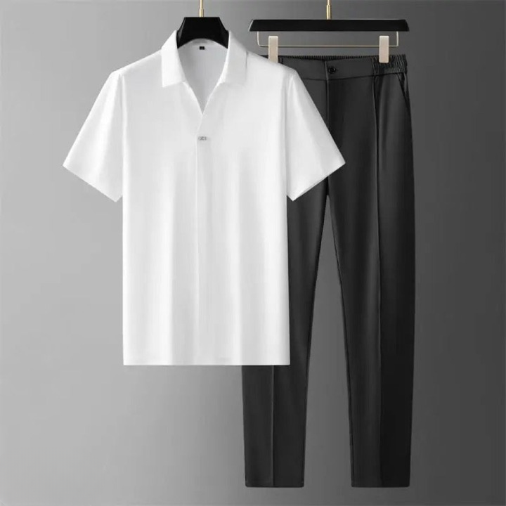 Elegantes Herren Poloshirt und Hosen-Set mit Atmungsaktivem Material | Stilvolles Outfit für Sommeranlässe