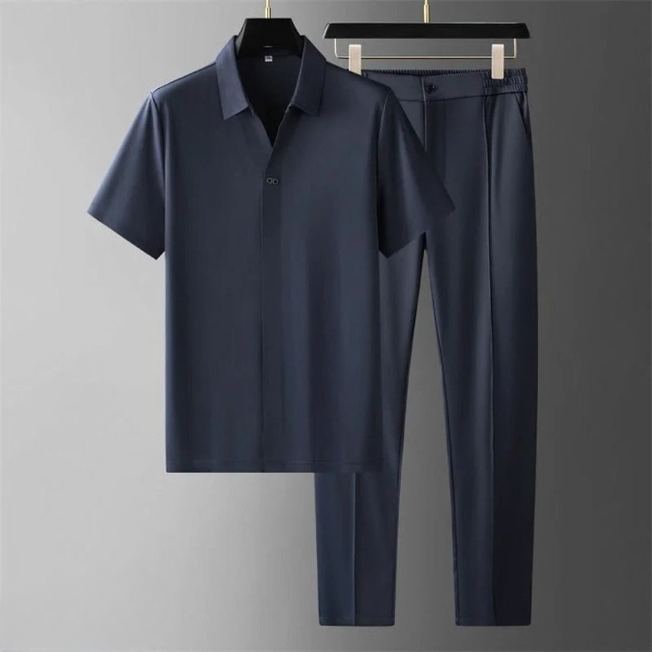 Elegantes Herren Poloshirt und Hosen-Set mit Atmungsaktivem Material | Stilvolles Outfit für Sommeranlässe