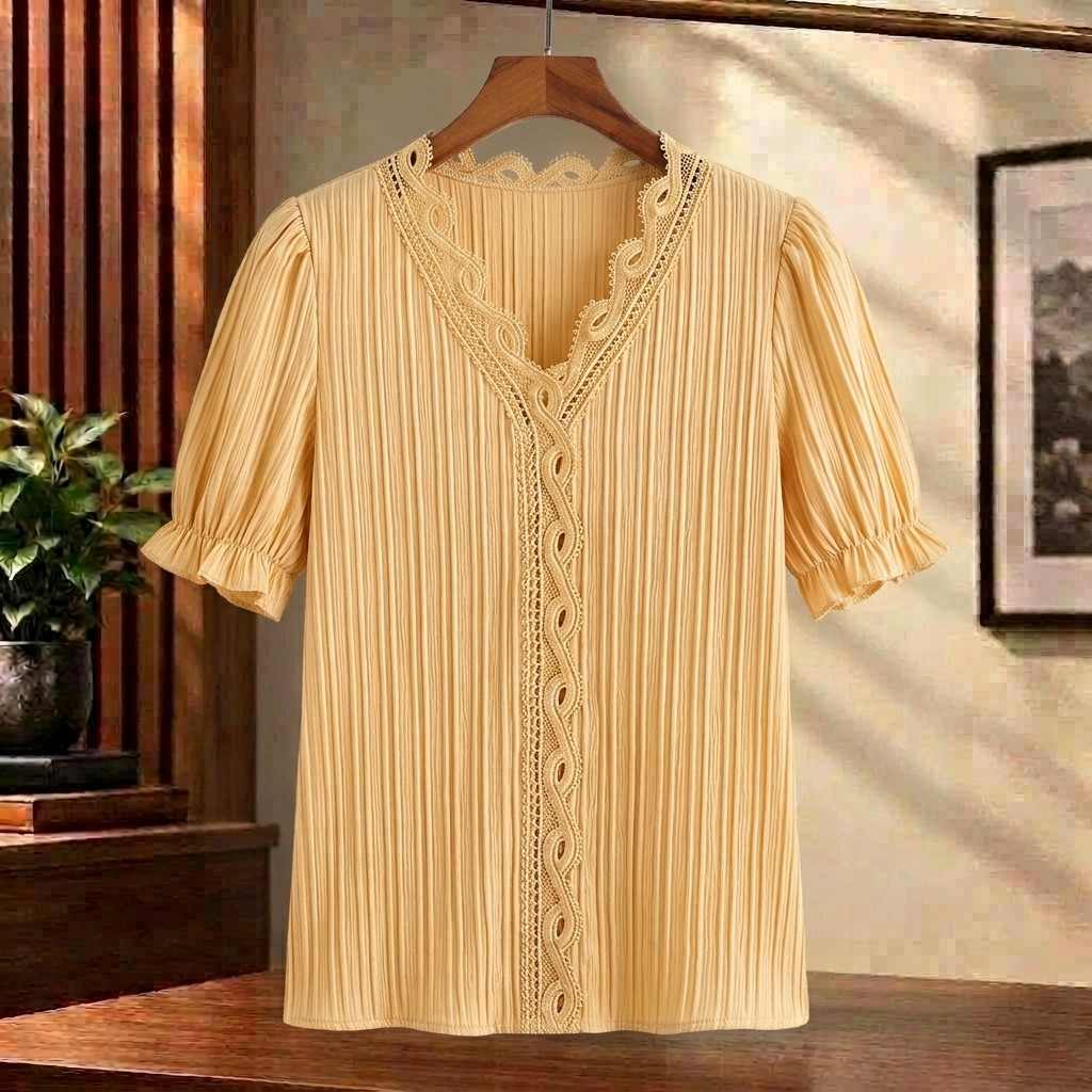 Damen Bluse Regular Fit Casual V-Ausschnitt Elegant