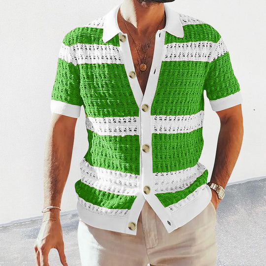 Strickhemd Herren Luftiges Häkel-Design für Frühling & Sommer Stylisches Kurzarmhemd